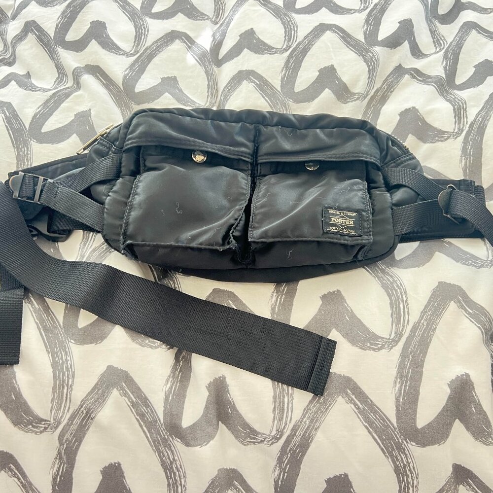 $395 Authentic PORTER Made in JAPAN Unisex Black Waist Fanny Adjustable Bag